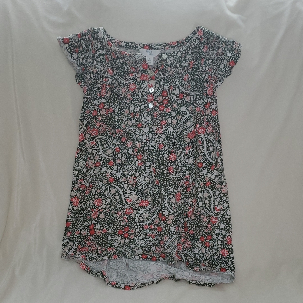 Time and Tru Black and Red Floral Blouse